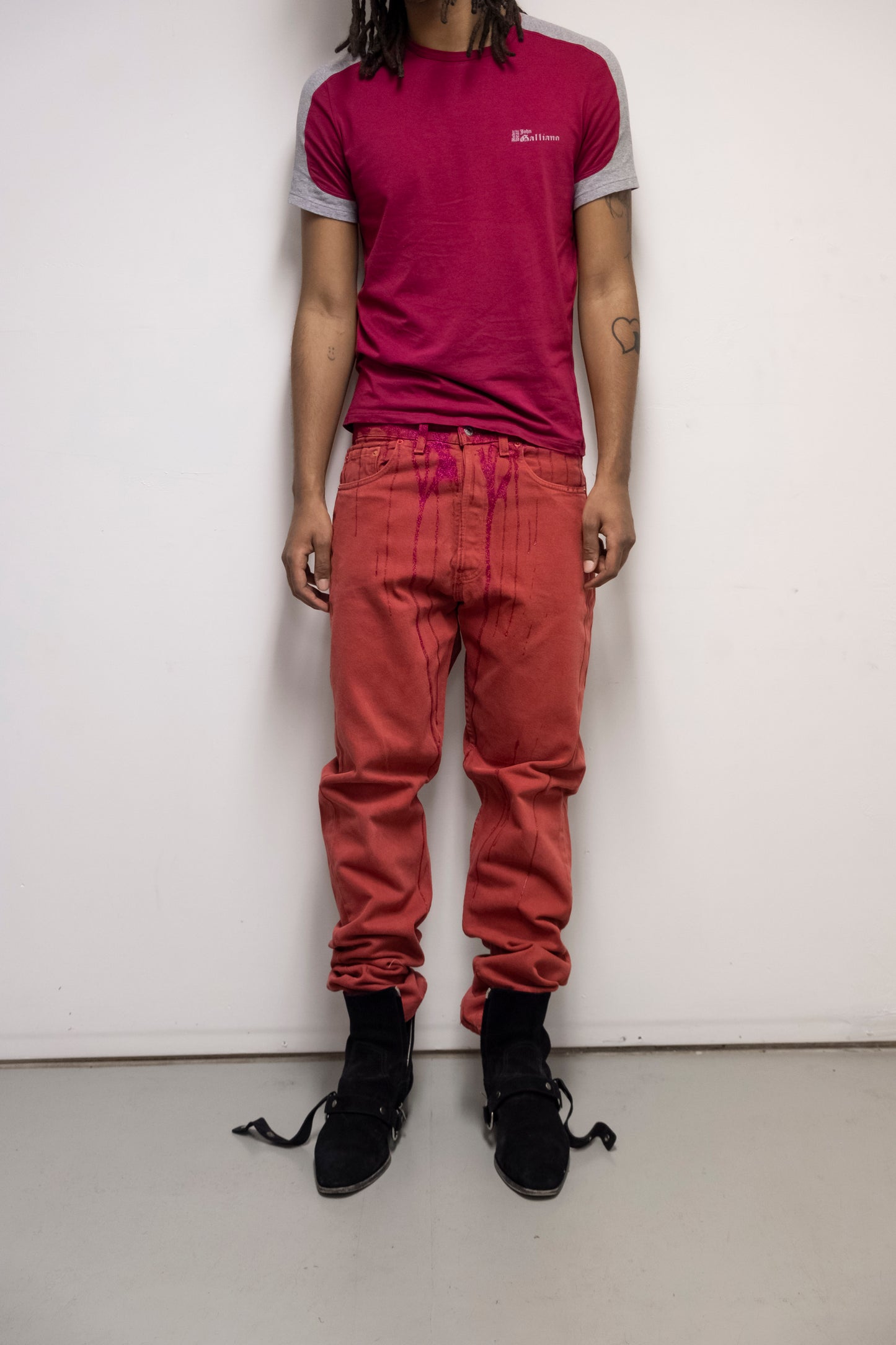 Red glitter denim